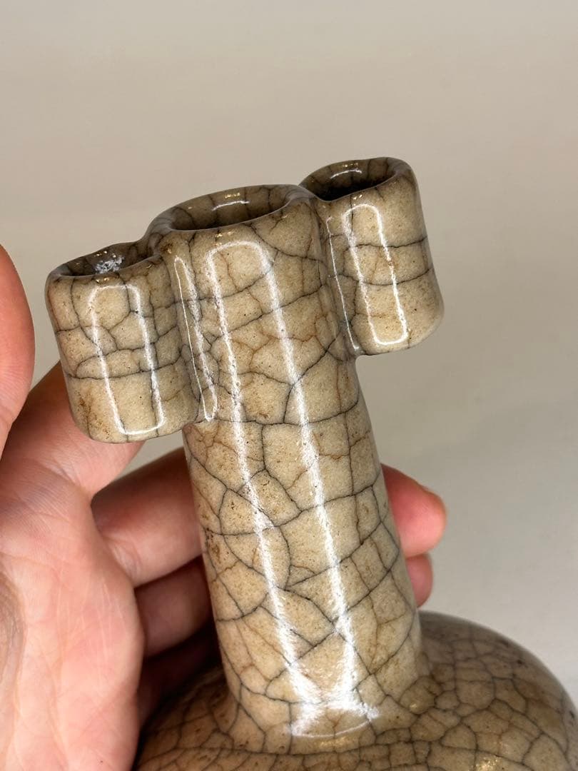 中国 宋代 哥窯 貫耳瓶 花瓶 開片釉 古陶磁 骨董品 時代物
