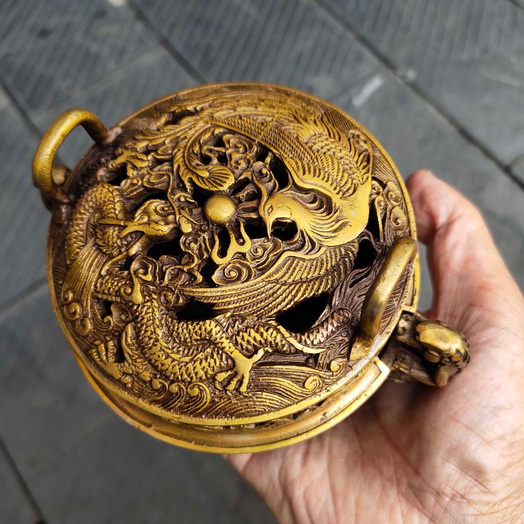 龍鳳香炉 銅 細工 装飾品 現代工芸品 美術品 置物