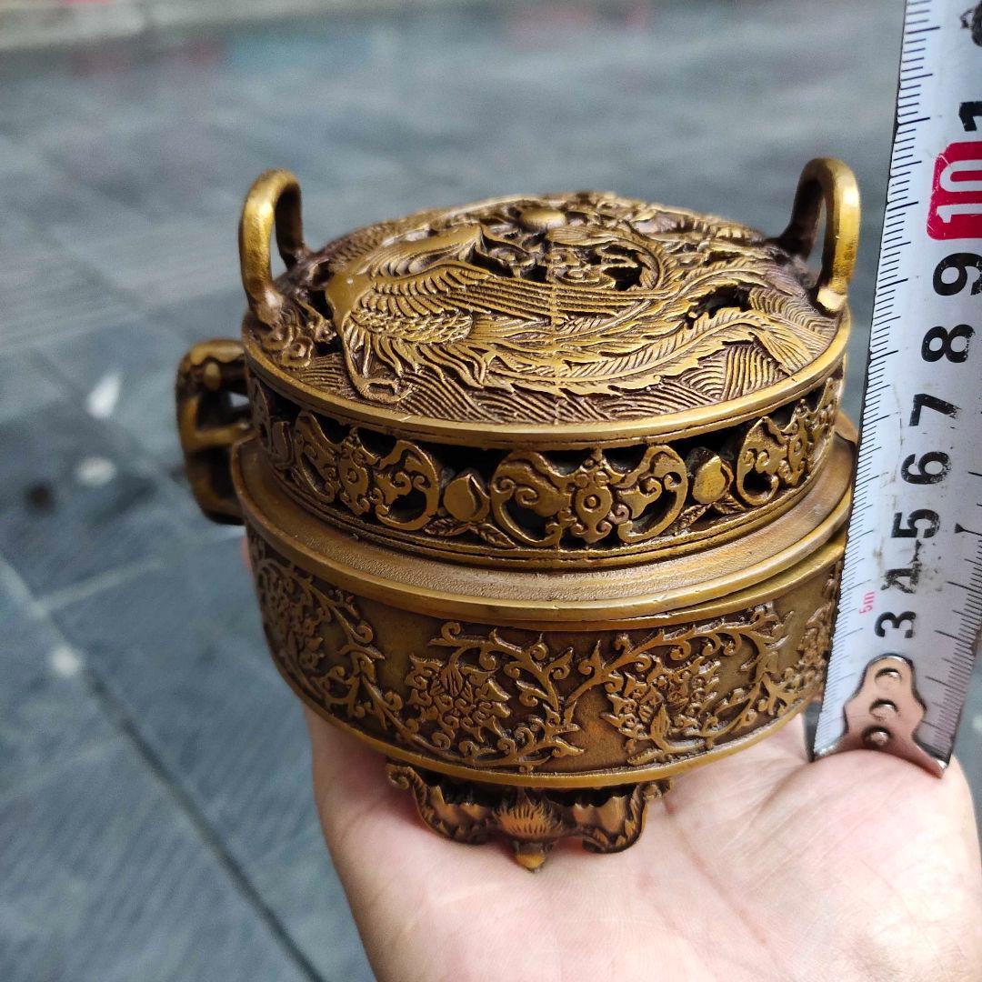 龍鳳香炉 銅 細工 装飾品 現代工芸品 美術品 置物
