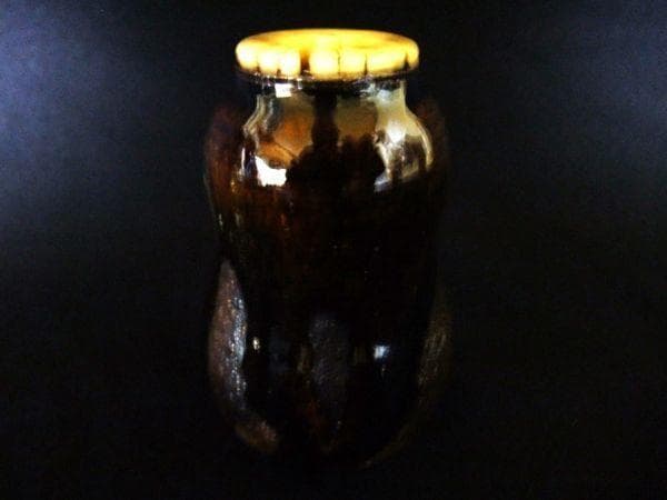 古い 茶入れ 瓢型 蓋 骨 飴釉 仕覆付 茶道具 時代物 骨董