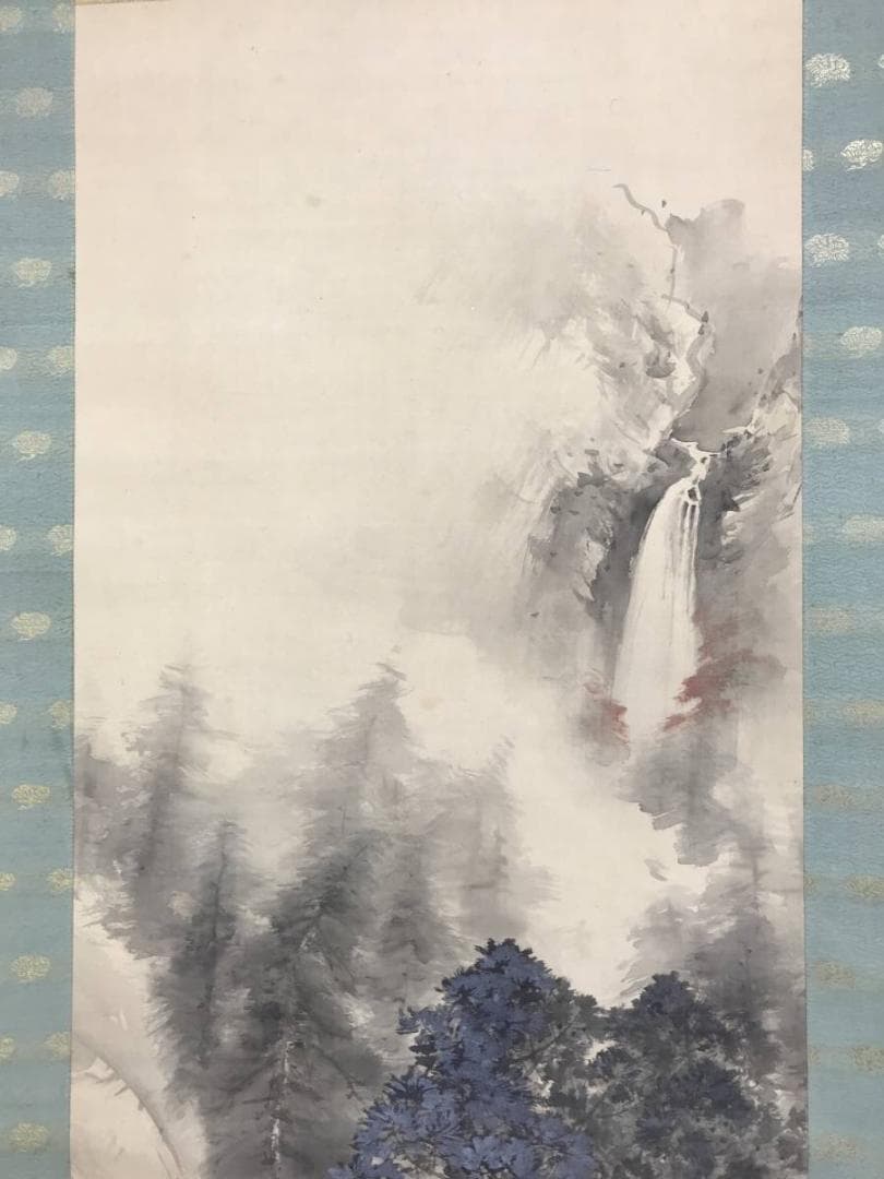 真作/五雲/紅葉山渓図/山水図/滝図/渓谷図/秋山図/掛軸☆宝船☆AE-416