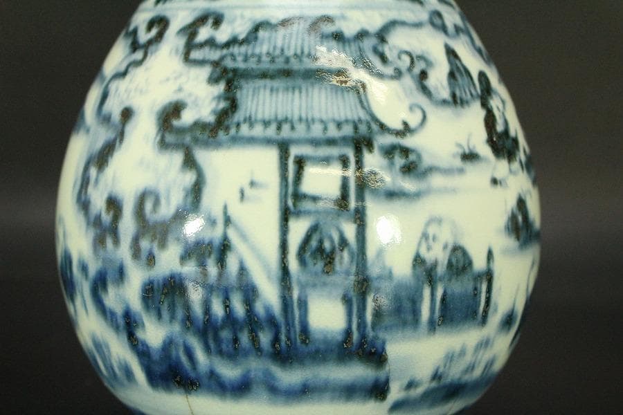 中国美術 青花 古染付 唐物 唐子紋 瓶 高22.5cm 永楽年製(LC516)