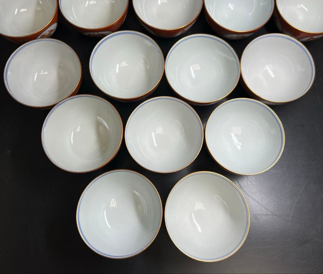 古伊万里　極上手　赤絵人形手煎茶碗　木箱　口径約8.5㎝　東Y8-0206☆2F