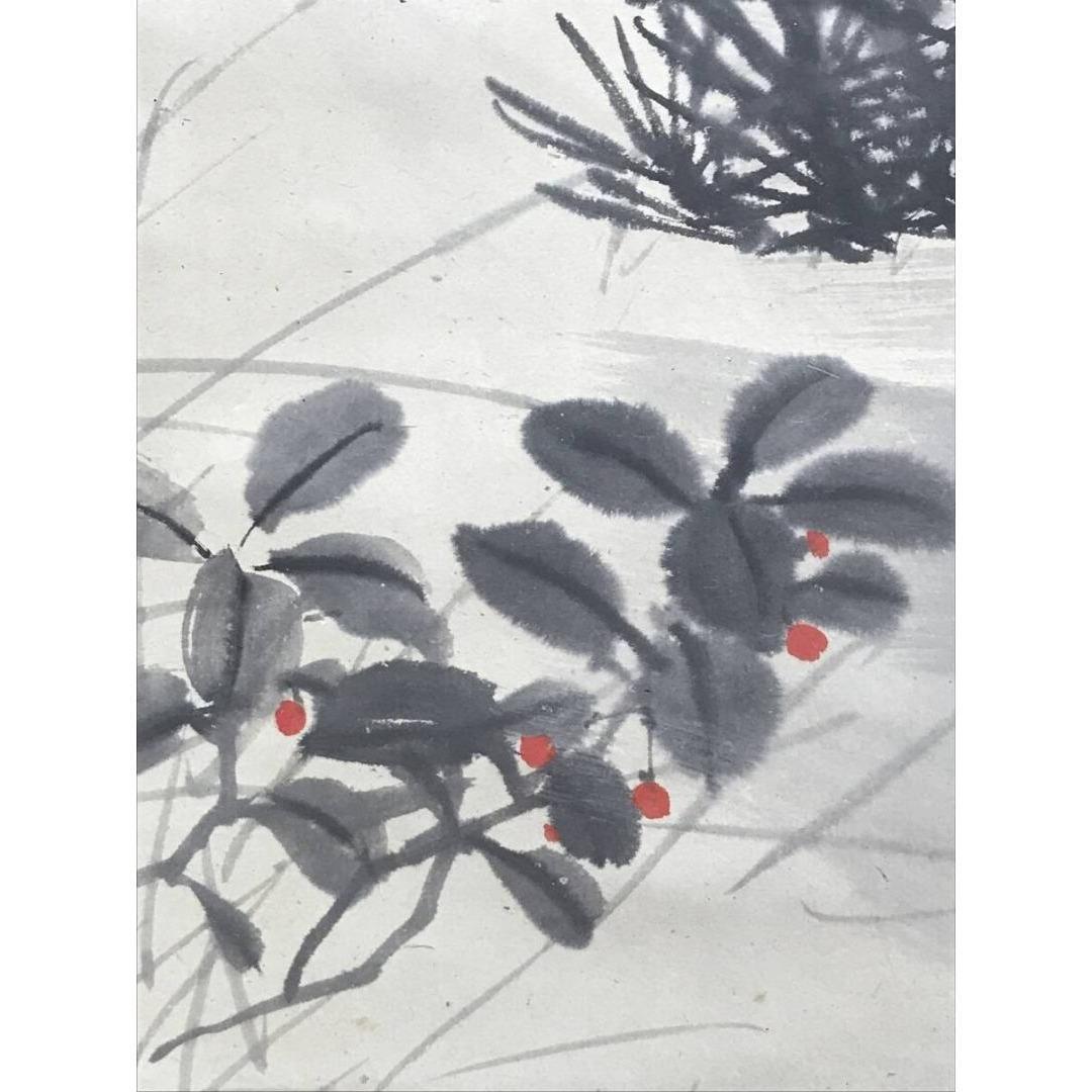 真作/今尾景年/早春図/若松鴬図/祝掛軸/正月掛軸/掛軸/名家伝来/AK-301