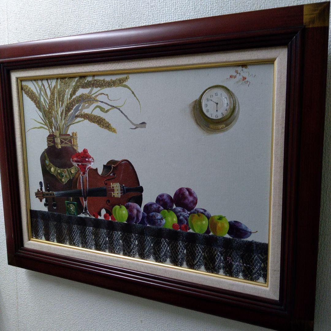 肉質油絵　横　M12 バイオリンの静物　田浦信勝　額装仕上げ品