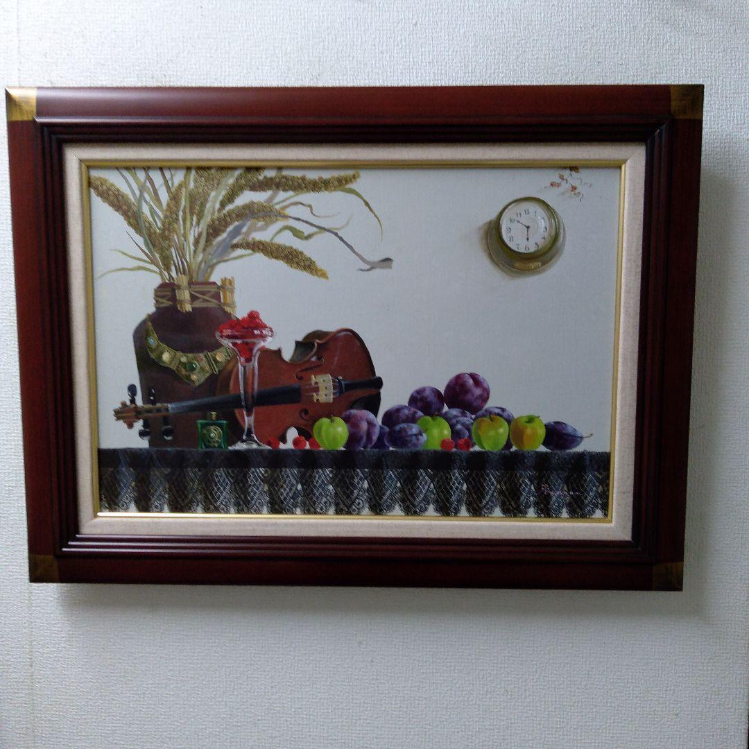 肉質油絵　横　M12 バイオリンの静物　田浦信勝　額装仕上げ品