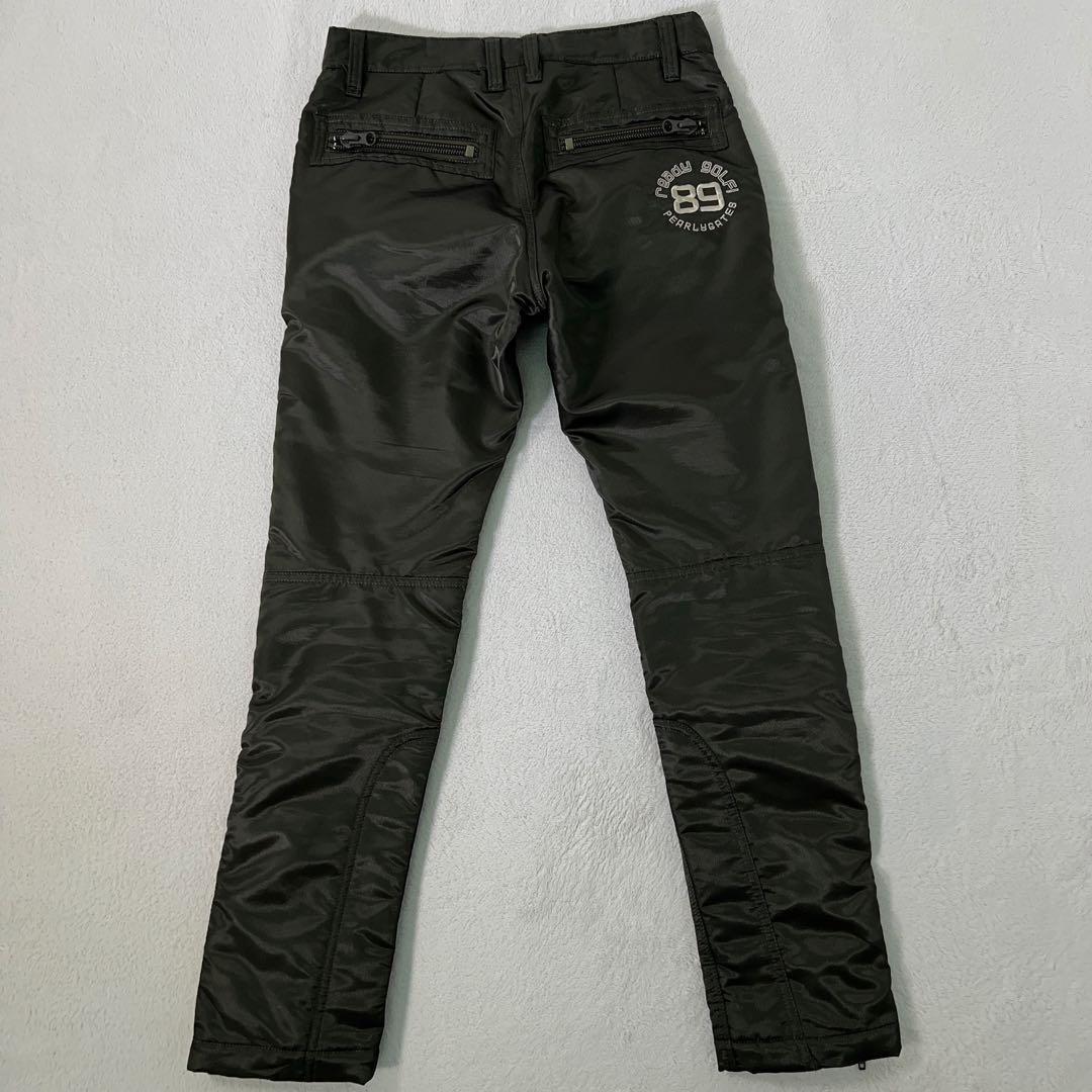 【PEARLY GATES】ゴルフ 中綿パンツ ロゴ刺繍 濃緑 ライダース調