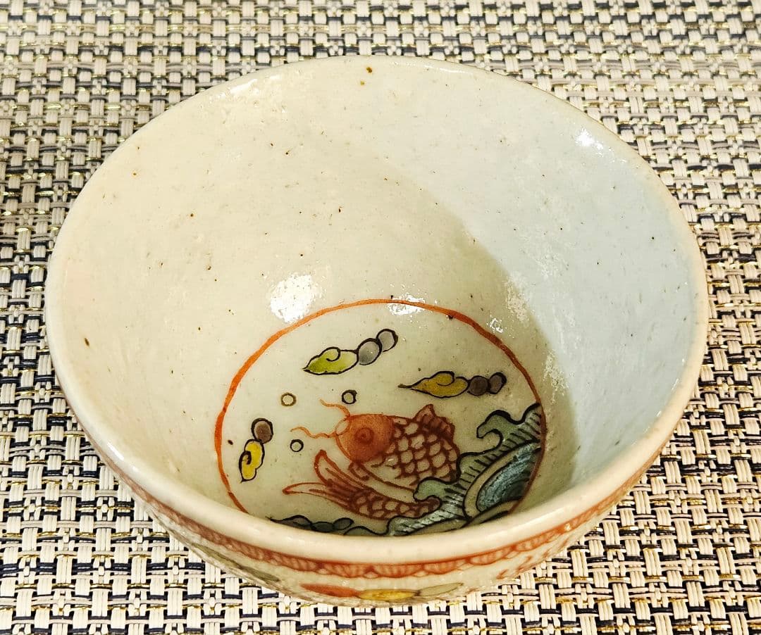 名品❗本物保証❗】中国古陶磁器　明朝明代　古赤絵　五彩　五爪龍と鳳凰　煎茶碗酒杯