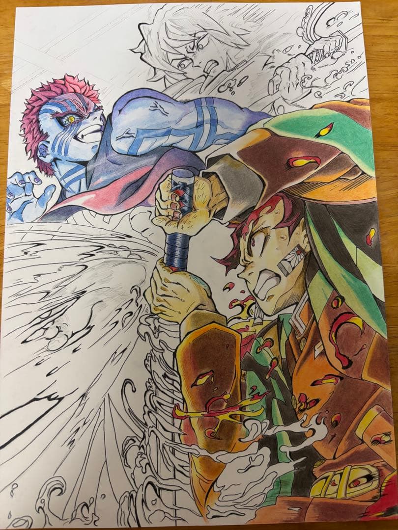 鬼滅の刃　手描き　イラスト　色鉛筆