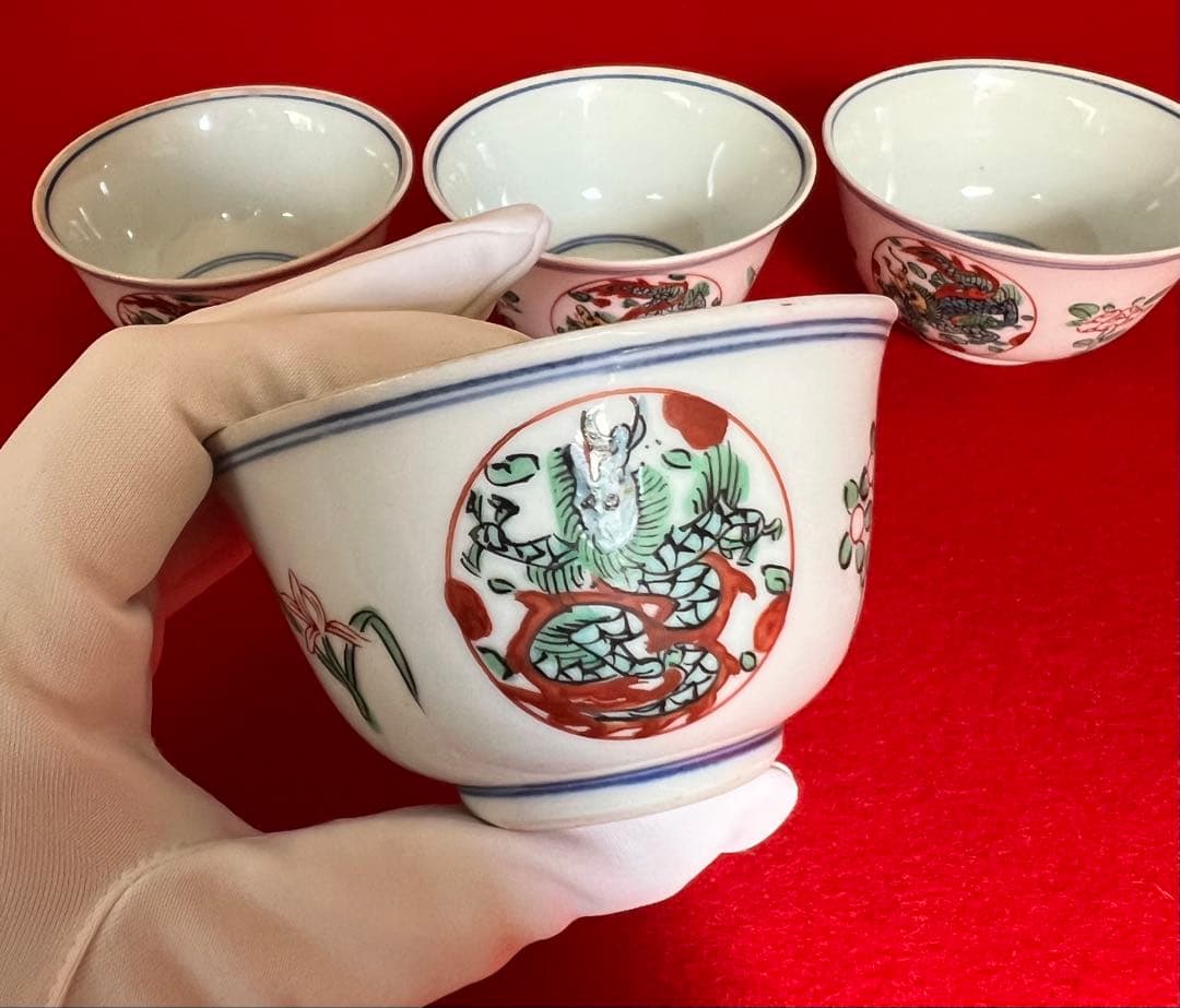 茶道具 大明成化年製 五彩團龍紋樣茶碗 汲出し茶碗 四客 煎茶道具 希少品