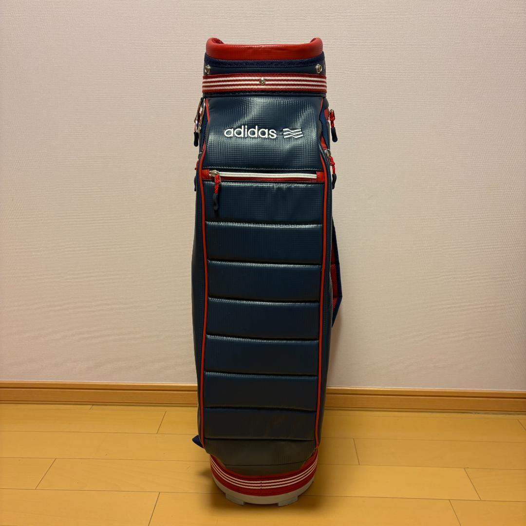 希少　アディダス　キャディバッグ　ゴルフバッグ　ネイビーxレッド　ギンガム