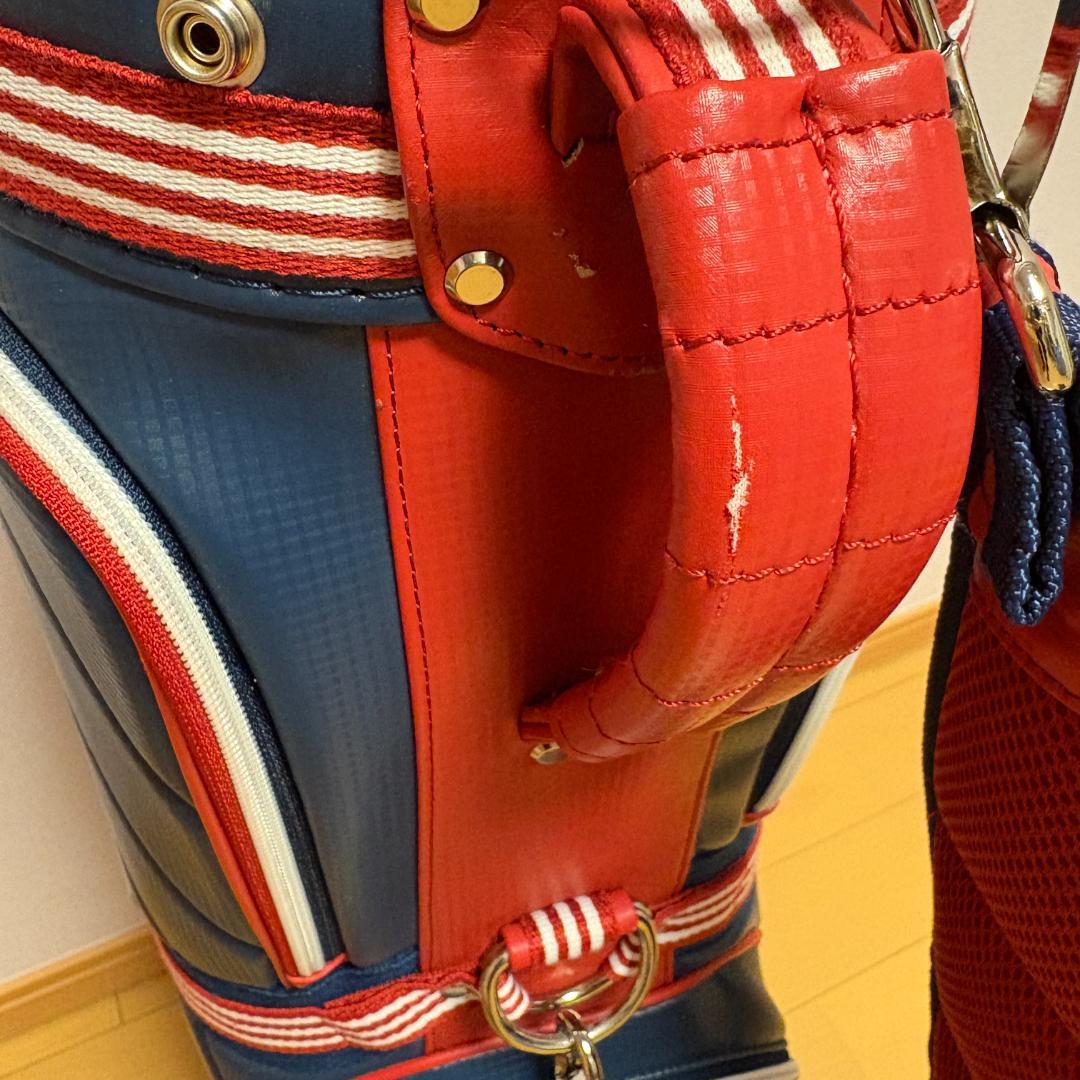 希少　アディダス　キャディバッグ　ゴルフバッグ　ネイビーxレッド　ギンガム