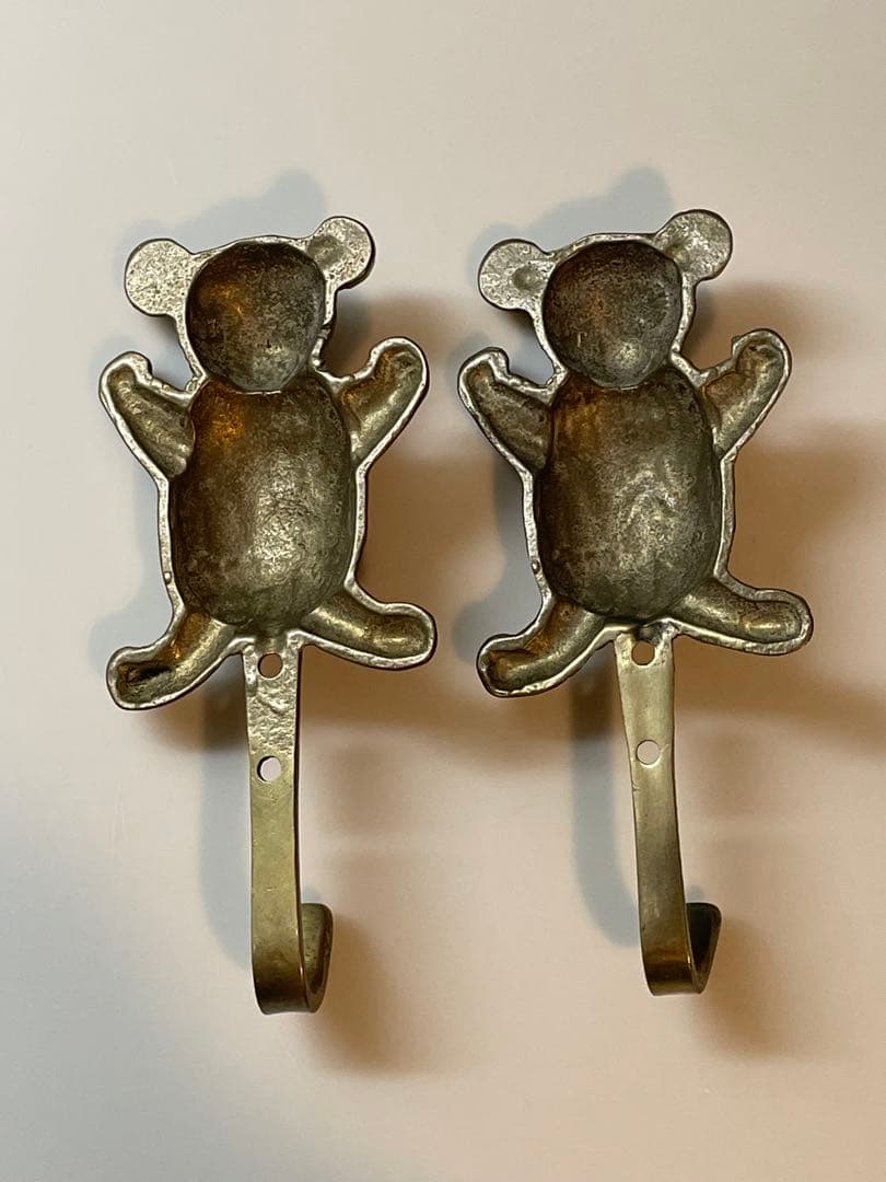 イギリス アンティーク/ヴィンテージ テディベア 真鍮ウォールフック 2個セット