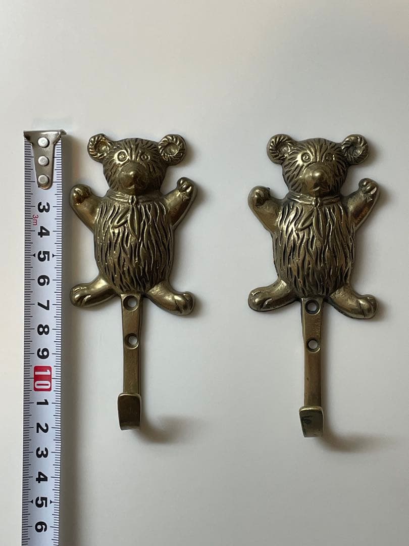 イギリス アンティーク/ヴィンテージ テディベア 真鍮ウォールフック 2個セット