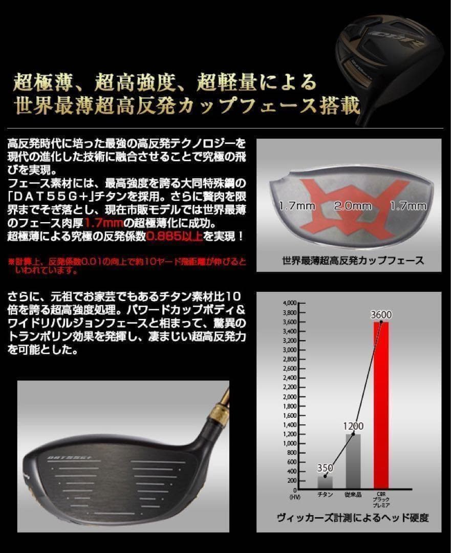 新品！ワークスゴルフ 超高反発CBRブラックプレミア　USTマミヤシャフト仕様