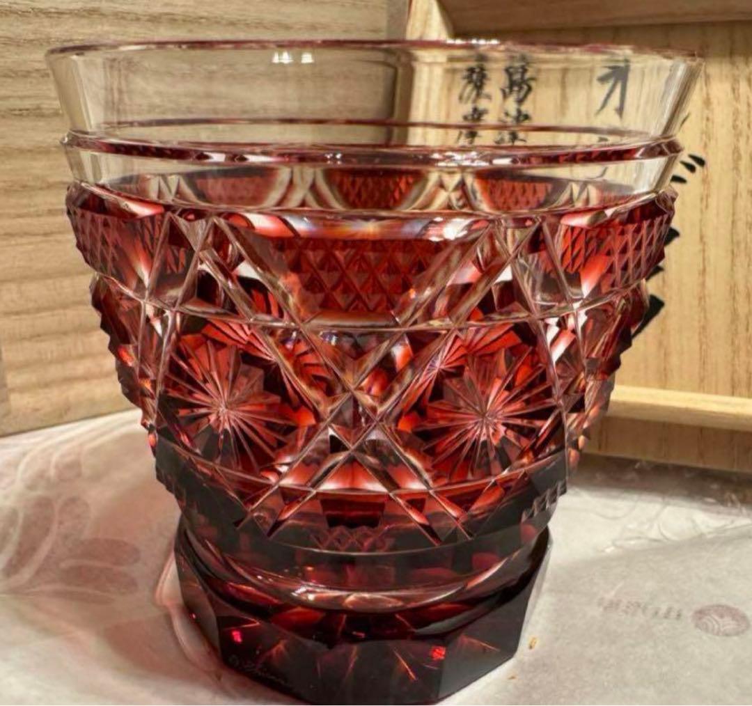 薩摩切子　オンザロック金赤　新品未使用　最終値下げ