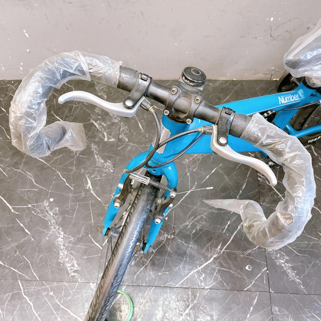 【921】ロードバイク風 子供車 Number ブルー 補助輪付き