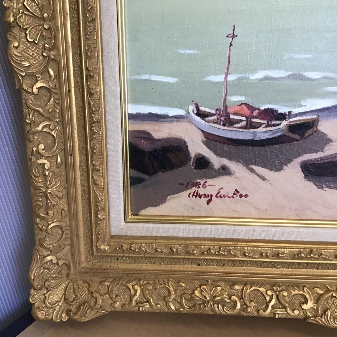 絵画　油彩画　日没　８号　鄭義富作　韓国アーティスト　共箱　S1017KG