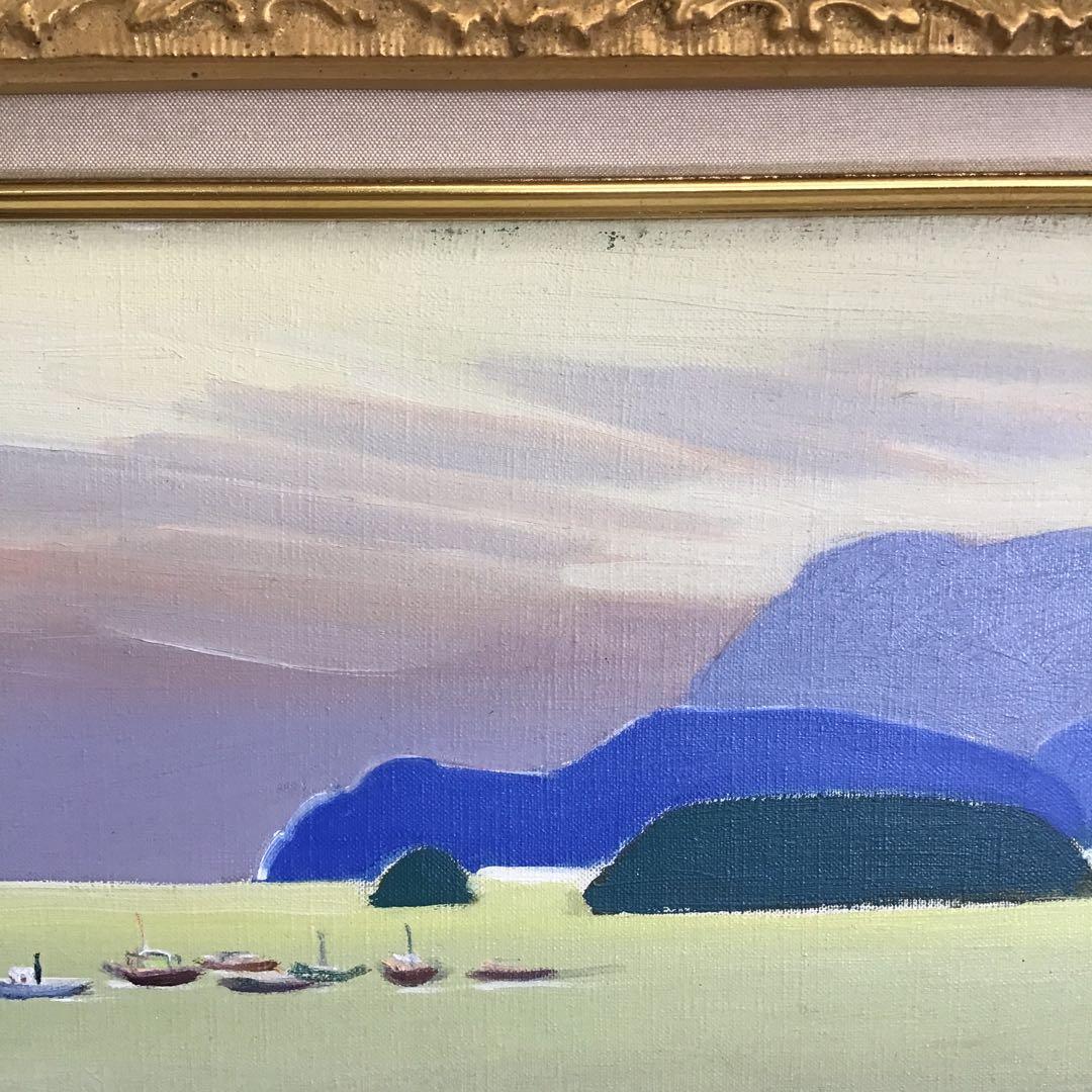 絵画　油彩画　日没　８号　鄭義富作　韓国アーティスト　共箱　S1017KG