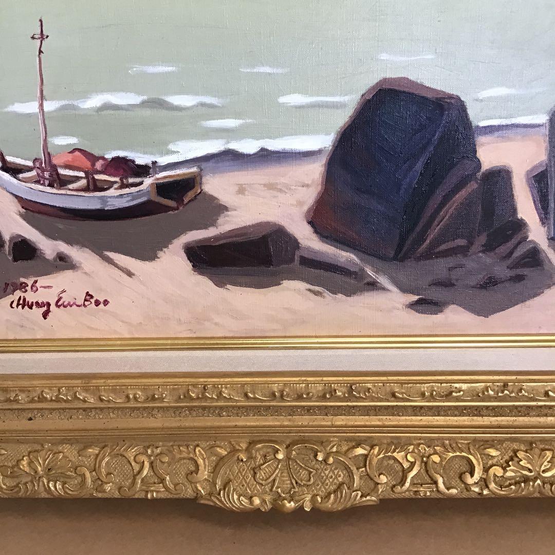 絵画　油彩画　日没　８号　鄭義富作　韓国アーティスト　共箱　S1017KG