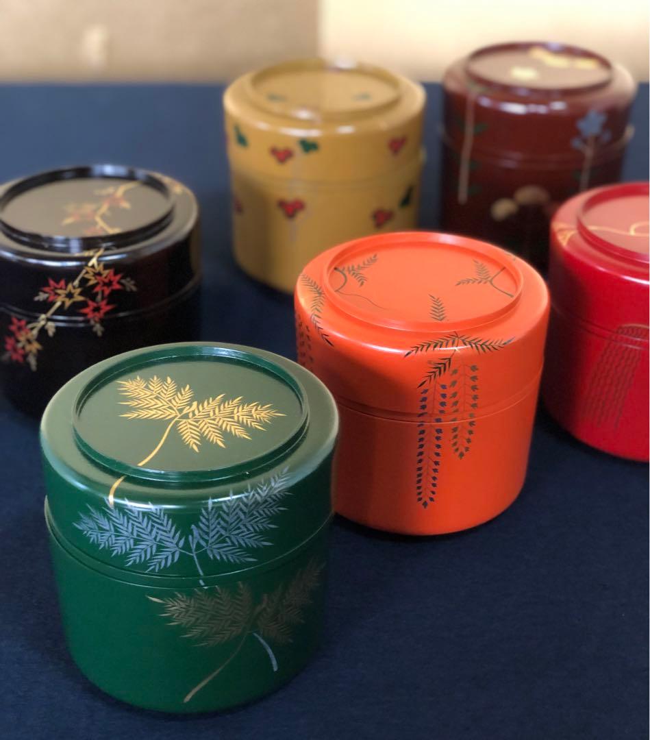 《R》六彩掻合塗 草花絵変 弁当箱6客 平安堂 共箱 260209け1