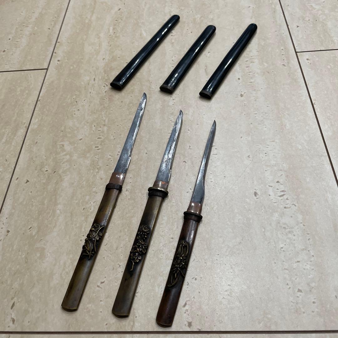 小刀 象嵌 小柄 虫花図 三本セット