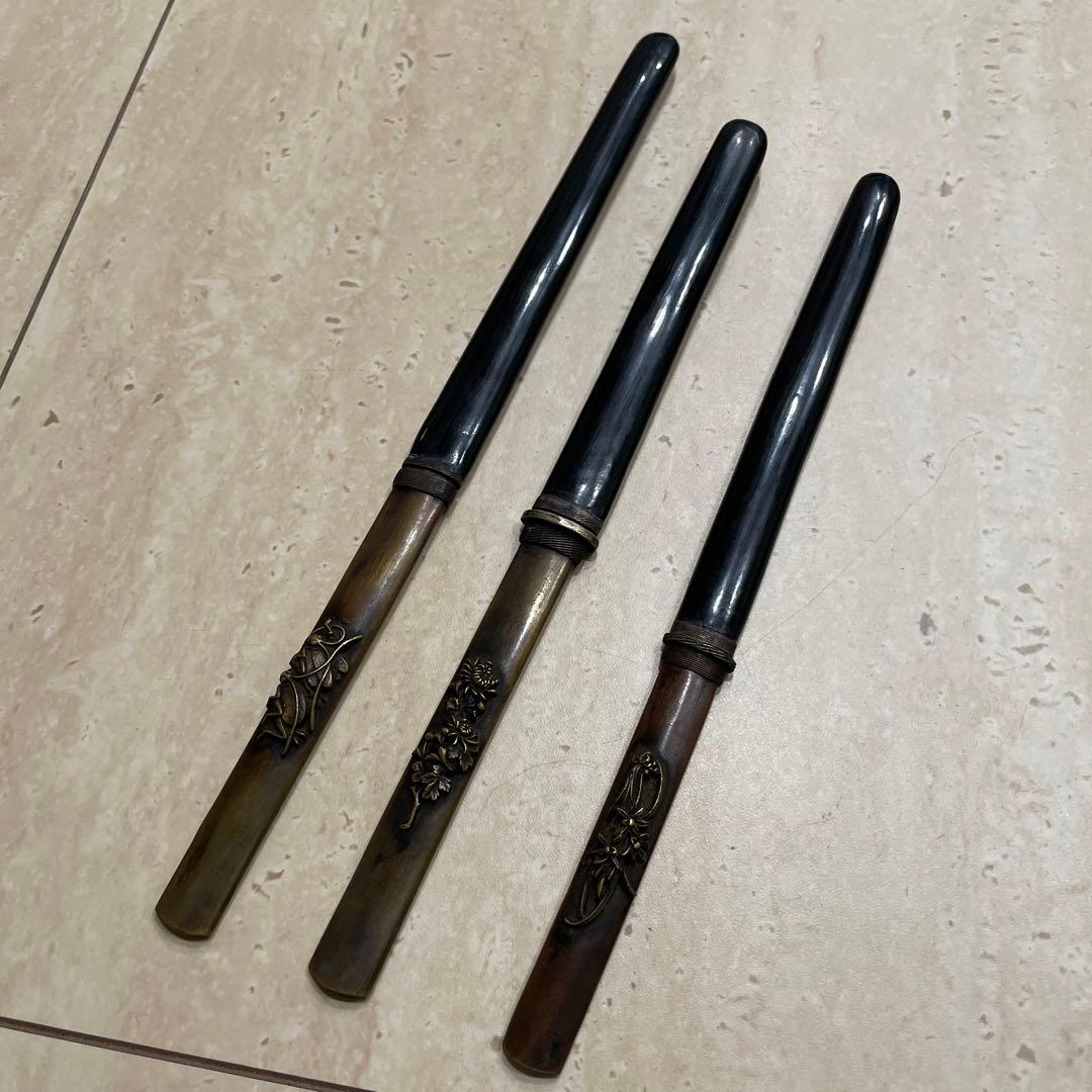 小刀 象嵌 小柄 虫花図 三本セット