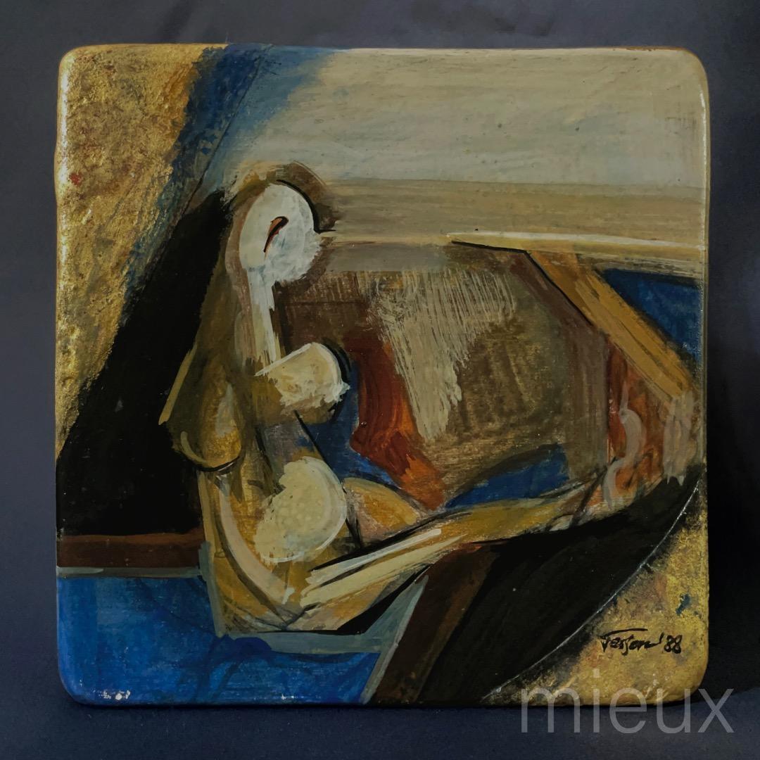 佐藤鐵仙「イブの誘惑 A」陶板に油彩 油絵 サイン入り 中古 美品