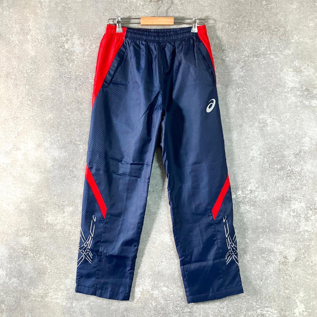 asics　トラックパンツ　ネイビー　フルレングス　フィットネス　スポーツ
