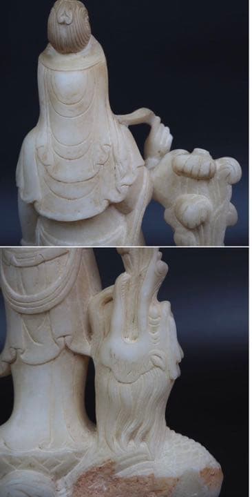 送料無料　古い白石彫刻 龍頭観音菩薩立像 箱付 中国古玩 仏教美術