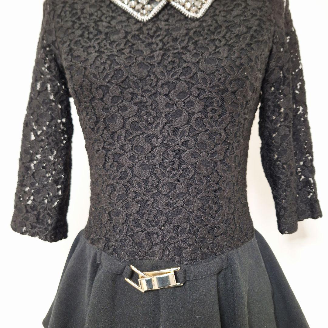 テナックス/Tenax 刺繍 ペプラム ワンピース【M】社交ダンス 切替 黒