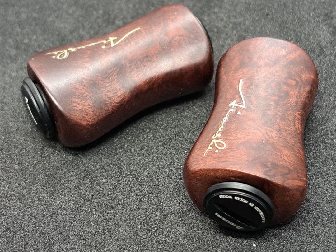 ①Ｂ平型ウッドノブ 木製/ブラック 2個セット ダイワSタイプ シマノAタイプ