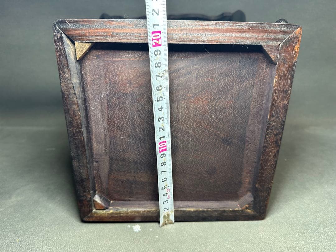 紫檀　唐草透彫　四方高脚花台　唐木二重天板如意巻足飾台　盆栽台　高卓アンティーク