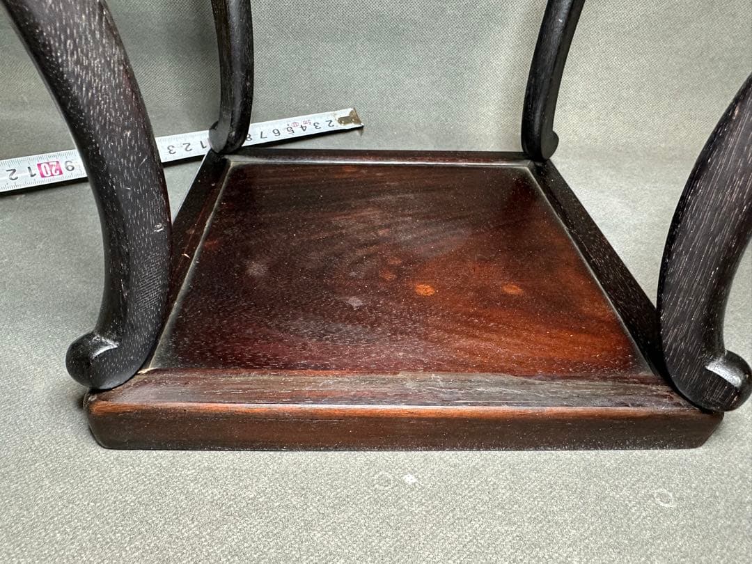 紫檀　唐草透彫　四方高脚花台　唐木二重天板如意巻足飾台　盆栽台　高卓アンティーク