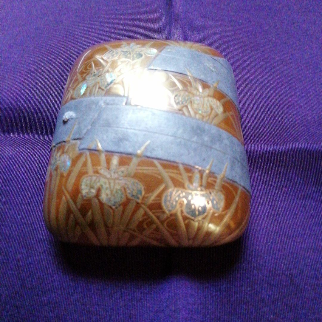 金地　八ツ橋蒔絵文庫形香合