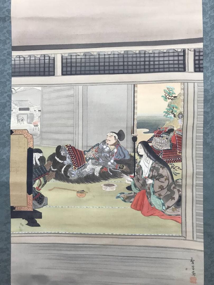 【真作】聖音/木曽義仲出陣之図/武者図/掛軸/名家伝来/AB-947