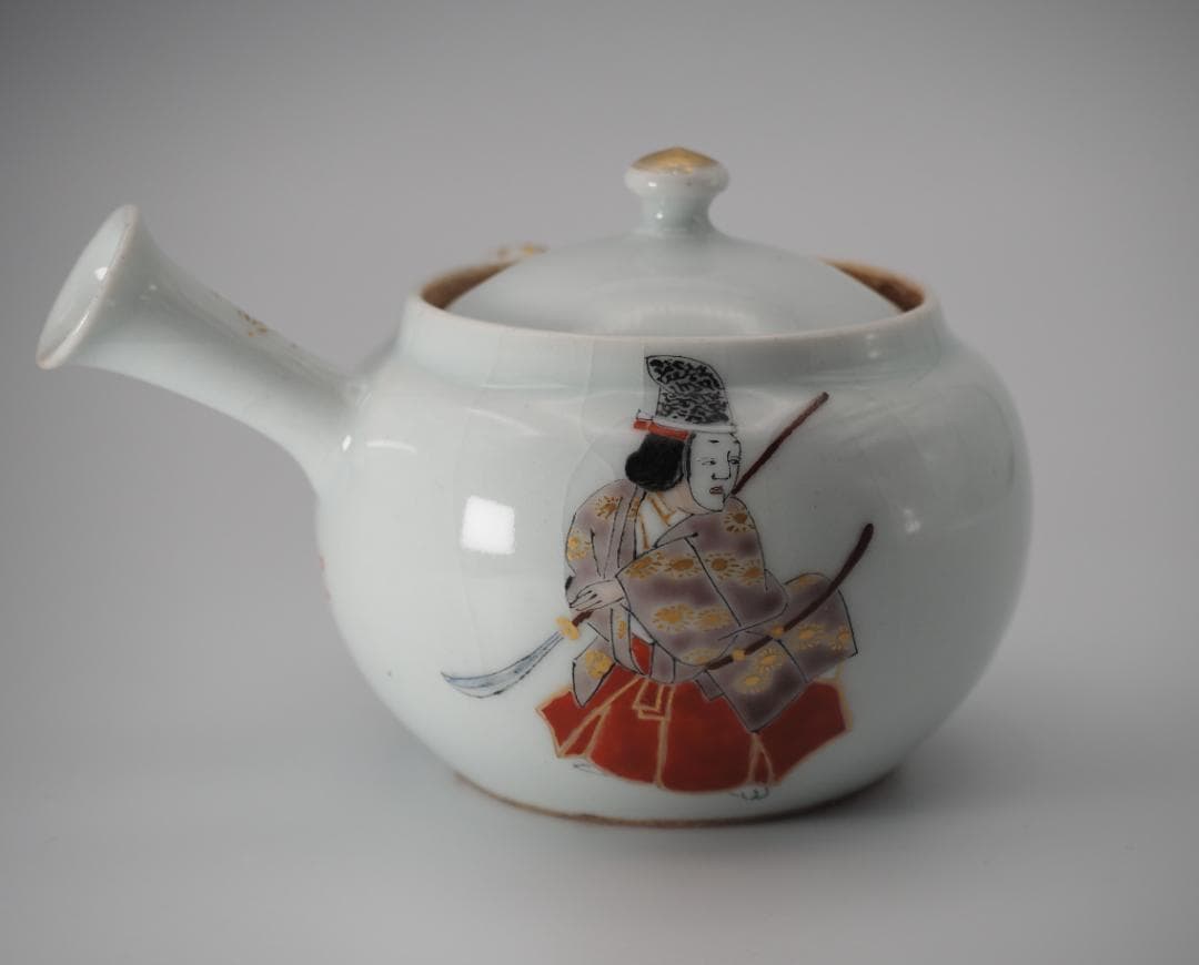 京焼 清水七兵衛 金彩色絵人物図 横手急須