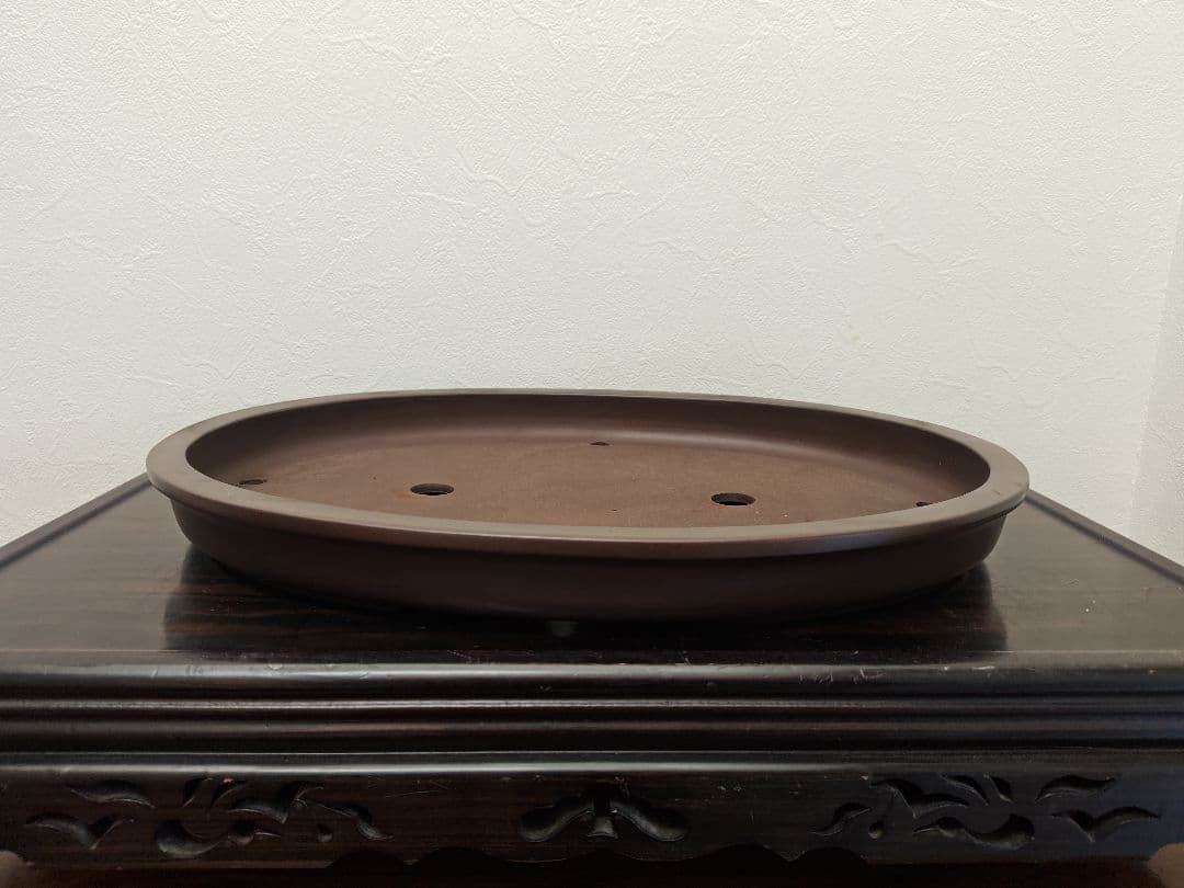 陶器製楕円形盆栽鉢 約48cm x 36cm×5cm　山秋　薄型・大型盆栽鉢