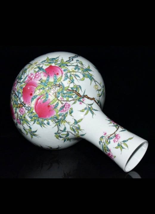 大清雍正年製款・粉彩・八桃紋・天球瓶』極細工・置物・古賞物・古董・