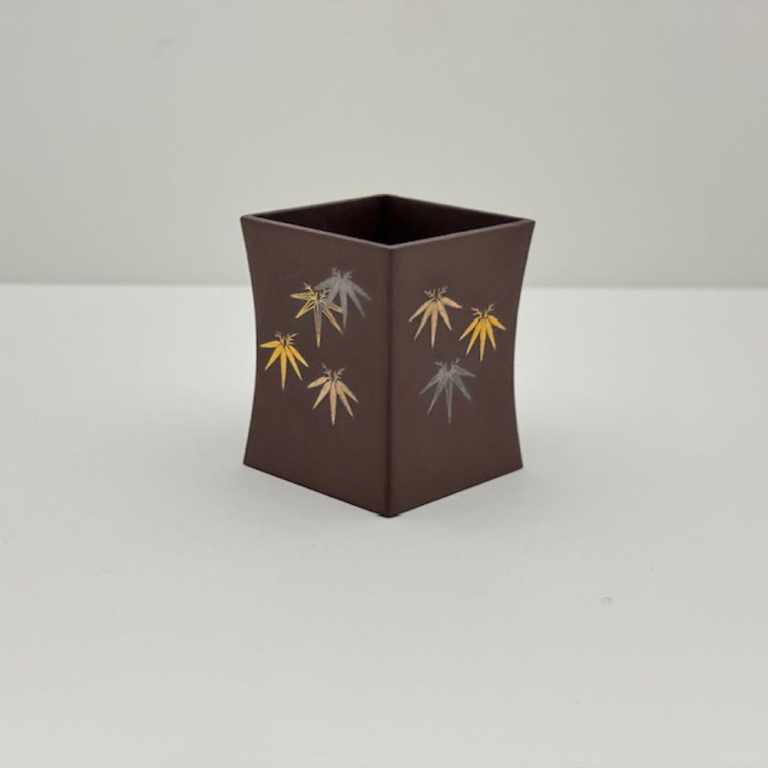 茶道具 上田鉄三 金銀象嵌 笹 蓋置 共箱 茶道