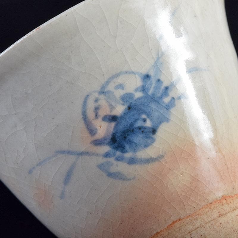 煎茶道具　虫明焼　蟹文　煎茶碗　五客　箱蓋無し　V　R8756