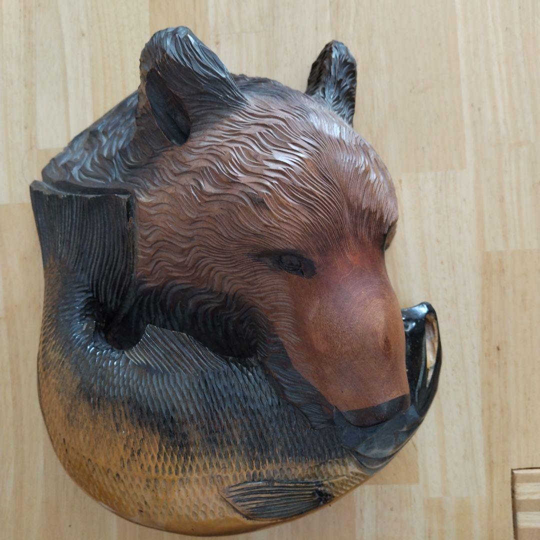 木製クマの顔の彫刻　壁掛け