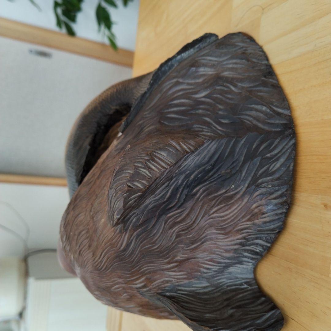 木製クマの顔の彫刻　壁掛け