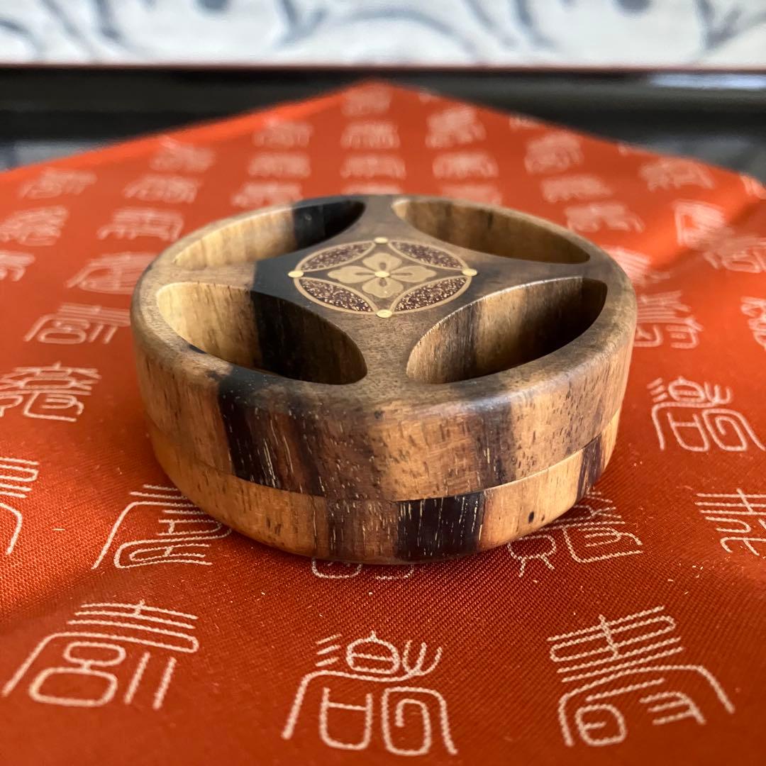 茶道具 平安象彦造 黒柿七宝透かし香合