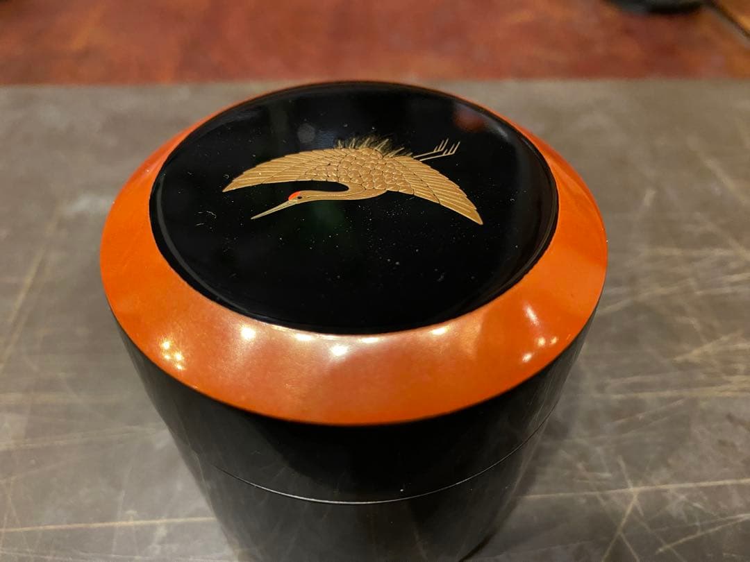 美品　輪島塗　棗　蒔絵・鶴紋　　　　鈴谷鐵五郎作 茶道具・ヴィンテージ