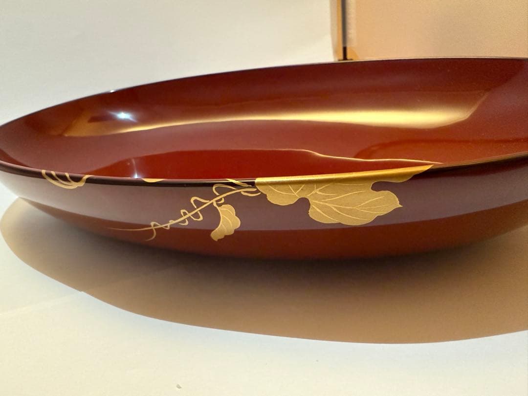 パスタ鉢　輪島塗り　蒔絵 260x160x55mm 椿蒔絵