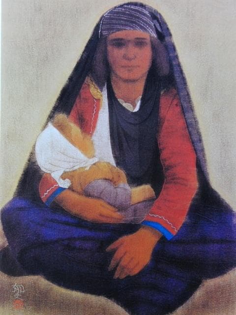 平山郁夫、【アラブの母子】、希少画集画より、状態良好、新品高級額装付