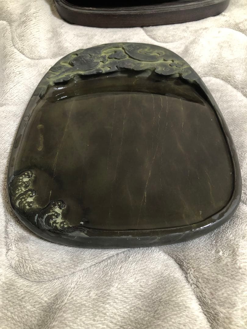 端溪硯 雲蝠文 老坑 水巖 大西洞 金綫 青花 書道用品 端渓硯 骨董