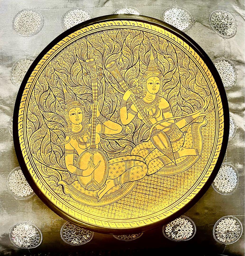 金細工　絵皿　漆　塗物　彫刻　アジアンアート