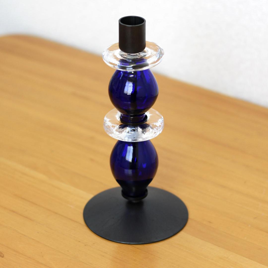 【美品・刻印】エリックホグラン　キャンドルスタンド オニオン型2段　ブルー 01